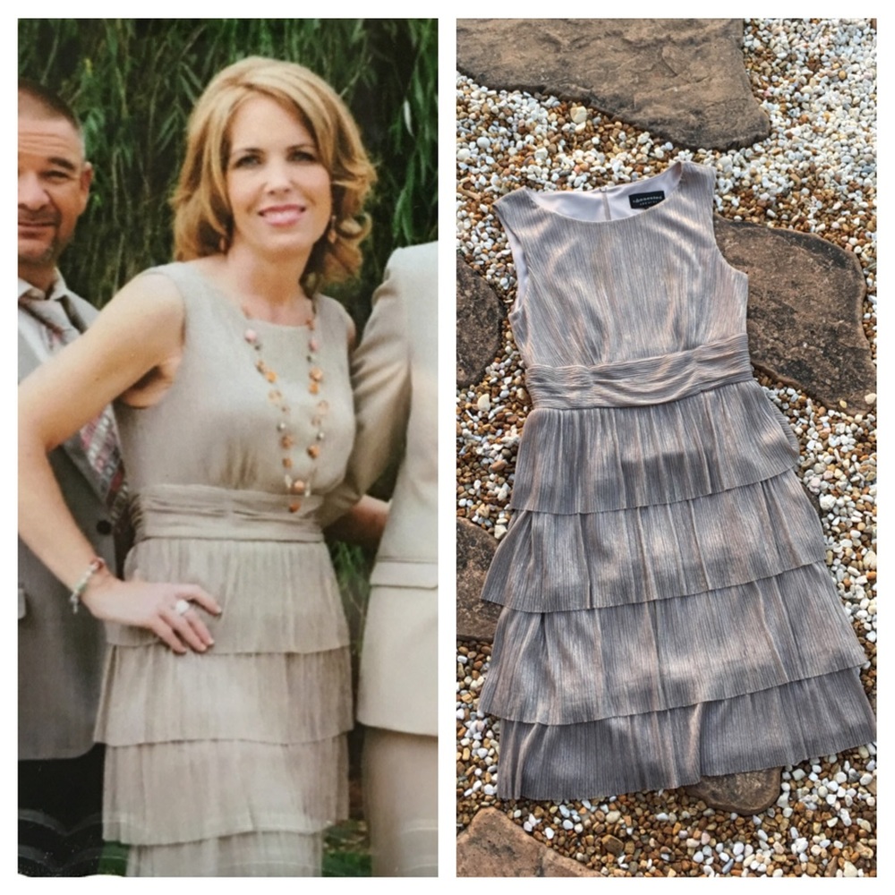 Connected Apparel Metallic Taupe Dress